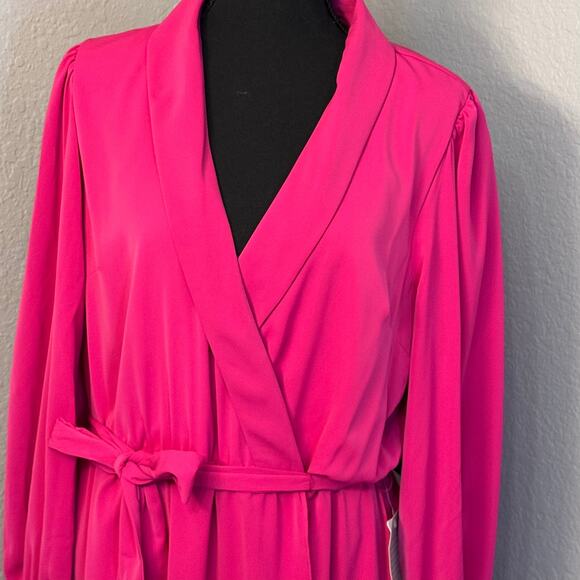 Julia Jordon Pink / Raspberry Long Sleeve Lapel Neck Wrap Midi Dress Size 12 NWT - Picture 3 of 15